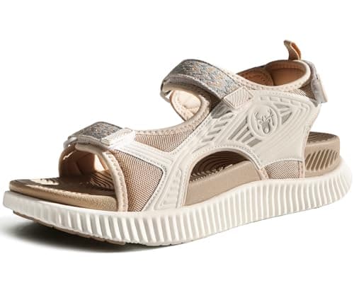 KuaiLu Womens Orthopedic Walking Sandals Comfortable Plantar Fasciitis Arch Support Summer Outdoor Travel Outfits Platform Cushion Shoes Athletic Sport Recovery Adjustable Strap Slides Beige Size 8.5 - Image 1