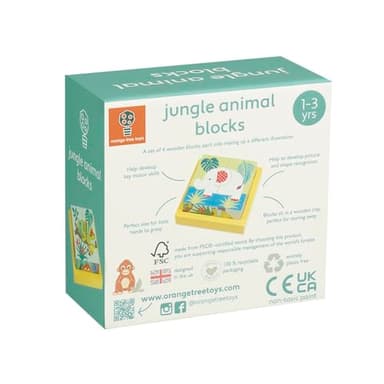 Orange Tree Toys: Jungle Animals - Four Blocks Puzzle - Hand Painted Colorful Wooden Toy, Chunky Animal Blocks, Educational, Toddlers & Kids, Ages 1+ - Image 8