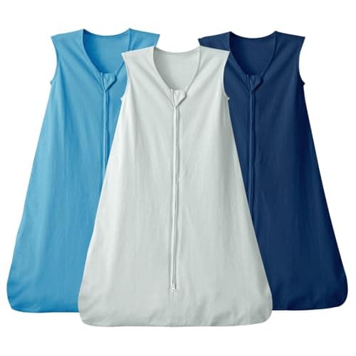 david's kids 3 Pack 100% Cotton Baby Sleep Sack 12-18 Months, Soft Baby Wearable Blankets with 2-Way Zipper, Comfy Toddler Sleeping Bags for Boys Girls Neutral, Large Size, Grey & Blue & Indigo - Image 1