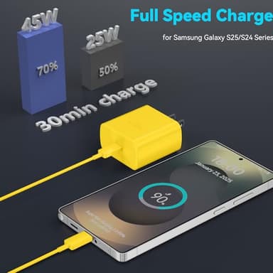 45W Samsung Super Fast Charger Type C,USB C Fast Charger 6.6ft Cable Cord Android Phone Charger Block for Samsung Galaxy S24 Ultra/S24/S24+/S23 Ultra/S23/S23+/S22/S21/S20/Note 10/20, Galaxy Tab,yellow - Image 3