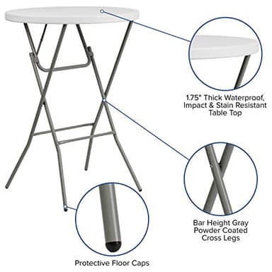 Flash Furniture 32" Round Folding Bar Height Tables for Parties and Commercial Events, Indoor/Outdoor Plastic Bar Height Folding Tables, Set of 4, White - Image 4