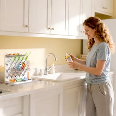 Lifewit Large Baby Bottle Drying Rack with Drain Mat, 15 Hooks Vertical Rack Dryer with Removable Pacifiers Box, Drip Tray, Space Saving Countertop Holder Organizer for Weighted Straws, Pump Parts - Image 2