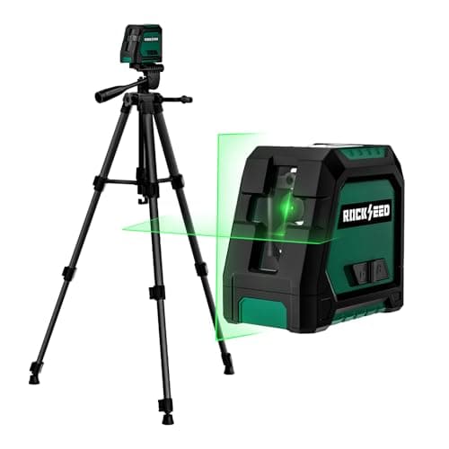 RockSeed Dual Modules Line Laser, Self Leveling Laser Level, Horizontal and 150° Vertical Green Beam, 2 AA Batteries, Carrying Bag, for Home Decoration/DIY/Construction Site - Image 1