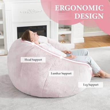 Hobestluk Bean Bag Chairs Large Bean Bag Couch for Adults Stuffed Sofa Chair Comfy Giant Bean Bag Chair with Spacious Design for Reading, Playing or Relaxing (Pink) - Image 5