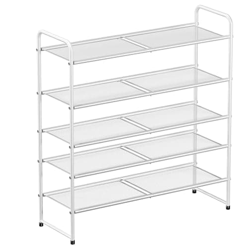 SUFAUY 33" Wide Shoe Rack, 5-Tier Shoe Storage Rack for 24-30 Pairs of Shoes, Mesh Shoe Organizer for Entryway Closet, Steel Frame, Industrial, White - Image 1