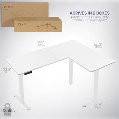 VIVO Electric Corner 63 x 55 inch L-Shaped Standing Desk, Memory Height Adjustment, White Top White Frame, DESK-E3CTW - Image 6