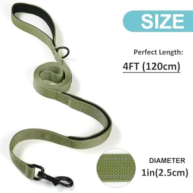 EasyEase Dog Leash with 2 Comfortable Soft Padded Handles 4FT Green Reflective Heavy Duty Pet Dog Walking Leashes Durable Dog Training Lead & Traffic Handle for Large Medium and Small Dogs - Image 4