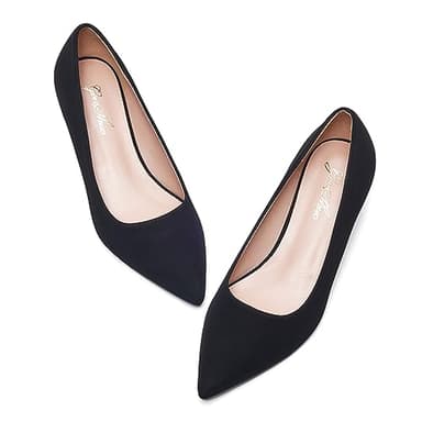 GENSHUO Womens Kitten Heels,Classic 2 Inch Low Heel Pumps Slip On Closed Pointed Toe Pumps Office Work Dress Pump Shoes Nubuck Black Size 7 - Image 2