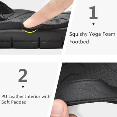 KuaiLu Womens Casual Flip Flops Comfortable Yoga Mat Arch Support Memory Foam Comfort Cushion Summer Beach Pool Slip on Walking Thong Sandals Ladies Orthotic Recovery Plantar Fasciitis Black Size 8 - Image 5