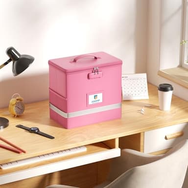ZOOPIP Fireproof File Box with Lock, Document Box Storage Organizer, Suitable for Hanging File Folders in Letter Size, Collapsible File Box, Reflective Strip for Fast Find (12.2"*6"*10.2, Pink) - Image 5