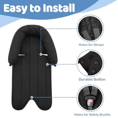 Pro Goleem Car Seat Head Support Infant, Soft Infant Car Seat Insert, 2 in 1 Carseat Head Support for Newborn, Perfect for Car Seat, Stroller, Swing, Bouncer, Gray and Black - Image 5