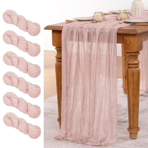 MLMW 6 Pack Pink Cheesecloth Table Runner Boho Gauze Rustic Cheese Cloth Table Runner 160 inch Sheer 13.3ft for Gender Reveal Wedding Party Baby Bridal Shower Birthday - Image 1