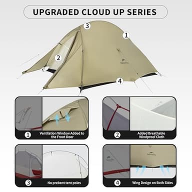Naturehike Cloud up Pro 2 Person Tent, Double Layer Waterproof Two Person Tent,Ultralight 2 Person Backpacking Tent with Footprint - Image 6