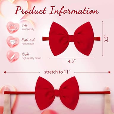 YanJie Baby Hair Bows for Girls Red Pink Newborn Headband Baby Pink Girls Bows Soft Nylon Hair Accessories Infant Toddler 3pcs/pack - Image 4