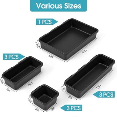 10 PCS Drawer Organizer Set, 4 Size Makeup Drawer Divider Organizer With Non-Slip Pads, Interlocking Plastic Storage Bins for Office,Jewelry Vanity,Gadgets, Bathroom,Kitchen, Black - Image 2