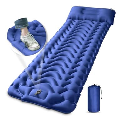 MEETPEAK Sleeping Pad, Extra Thickness Inflatable Camping Sleeping Mat with Pillow Built-in Foot Press, Compact Ultralight Camping Air Mattress for Backpacking, Hiking, Tent - Image 1