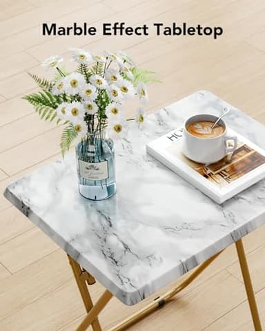 HUANUO Folding TV Tray Table -Stable Tray Table with No Assembly Required, TV Dinner Tray for Eating, Foldable Snack Tables for Bed & Sofa (Marbling) - Image 7