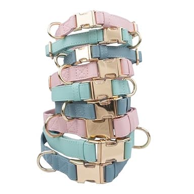 Leather Dog Collar and Leash Set 7FT Reflective at Night - Soft and Easy to Clean Vegan Leather with Gold Metal Buckle for Small Medium Large Dogs (S, Sea Green) - Image 3