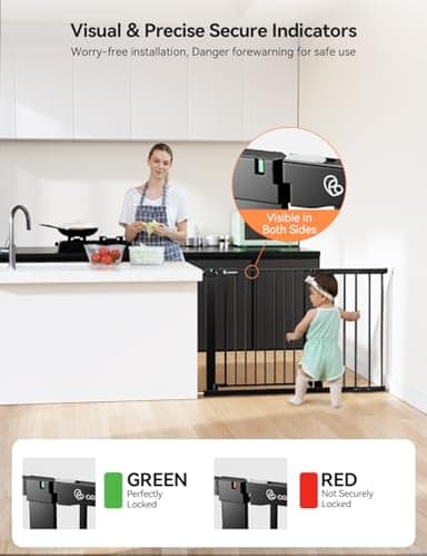 COMOMY 30" Tall Baby Gate for Stairs Doorways, Fits Openings 29.5" to 46" Wide, Auto Close Extra Wide Dog Gate for House, Pressure Mounted Easy Walk Through Pet Gate with Door, Black - Image 4