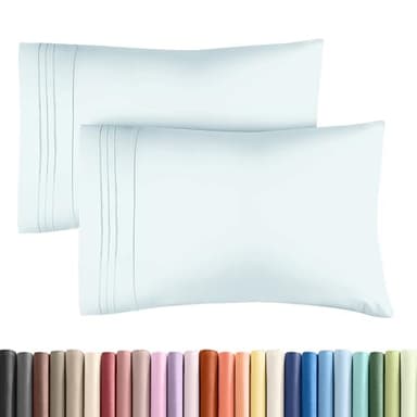 Queen Pillow Cases Set of 2 - Ultra Soft Hotel Quality Pillowcase Covers - Comfy, Cozy & Wrinkle Free - Shrinkage, Stain & Fade Resistant - Machine Washable Pillow Protectors - 2 Piece Set - Ice Blue - Image 1