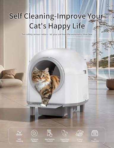 Automatic Cat Litter Box Self Cleaning,Smart Litter Box with 10 Safety Sensor Radars,100L Electric Cat Litter Boxes with Stairs for Multiple Cats,APP-Control,Advanced Odor Control OMCPET (White) - Image 2