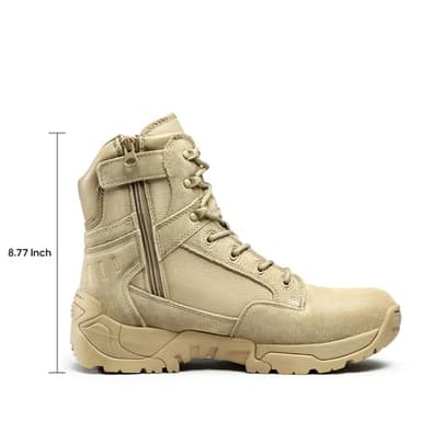 NORTIV 8 Men's Side Zipper Military Tactical Work Boots Leather Motorcycle Combat Boots 6 inches,Size 10W,Sand - Image 2