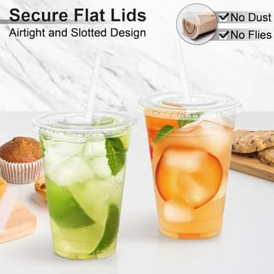 Lamosi 100 Pack 16 oz Clear Plastic Cups with Lids and Straws, Disposable Plastic Coffee Cups with Lids for Iced Coffee, Cold Beverages, Smoothies and To-Go Drinks - Image 6