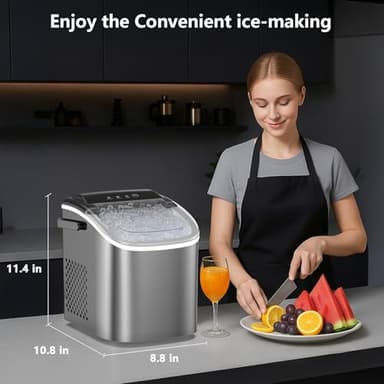 Portable Bullet Ice Maker Machine, One-Click Operation Ice Machine 34LBS/24Hr Production, 6-8 Minutes Quick Ice Making, 1.2L Water Tank, Silver - Image 6