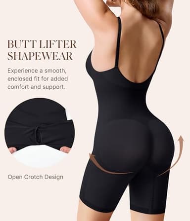 BRABIC Waist Trainer Bodysuit for Women Tummy Control Shapewear Round Neck Seamless Butt Lifter Full Body Shaper (Large, Black Mid Thigh) - Image 3