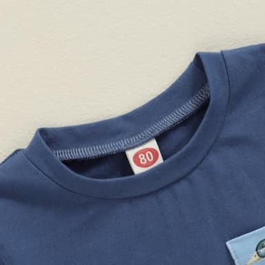 PUHHAPIEY Toddler Baby Boy Summer Clothes Retro Embroidery Duck Hunting Shirts T-Shirt + Elastic Camouflage Shorts Set (Navy Blue, 3-4T) - Image 2