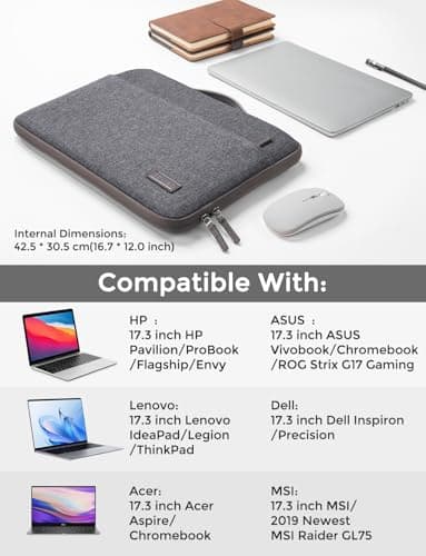 DOMISO 17.3 inch Laptop Case Sleeve Protective Cover Compatible with 17.3 inch HP Pavilion Envy 17/Lenovo IdeaPad/Acer/ASUS/Dell/Alienware/LG Gram,Water Resistant Computer Bag with Handle,Dark Grey - Image 2