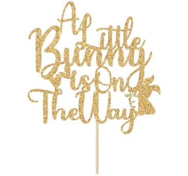 A Little Bunny is on the Way Cake Topper, Bunny Baby Shower Cake Decorations, Easter Themed Baby Shower Gender Reveal Party Decorations Gold Glitter - Image 7