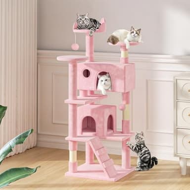 MoNiBloom 54 Inch Cat Tree Tower for Indoor Cats Large Adults, Pink Cat Tower with Scratching Post, Multi-Level Furniture Activity Center with Cat Condo Pet Play House, Soft Pink - Image 3