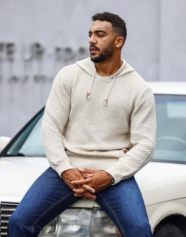 Zaitun Mens Hooded Sweatshirt Long Sleeve Solid Knitted Hoodie Pullover Sweater - Image 5