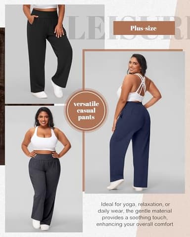 Neer 3 Pack Women Plus Size Wide Leg Yoga Pants High Waist Sweatpants Plus Size Palazzo Pants Lounge with Pockets(Black, Dark Gray,Dark Blue,X-Large) - Image 6