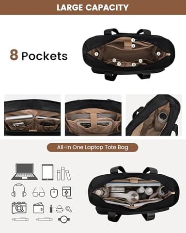 LOVEVOOK Work Bags for Women 15.6 Inch Canvas Work Tote Bags Large Capability Laptop Purse Professional Teacher Tote Bag Casual Computer Briefcase for Office Travel Nurse, Black - Image 4