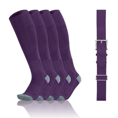 QBK Toddler Baseball Socks And Belt Youth Softball Tee Ball Combo Set for Boy Girl (2 Pairs of Socks & 1 Belt) Purple 11-13Y - Image 1