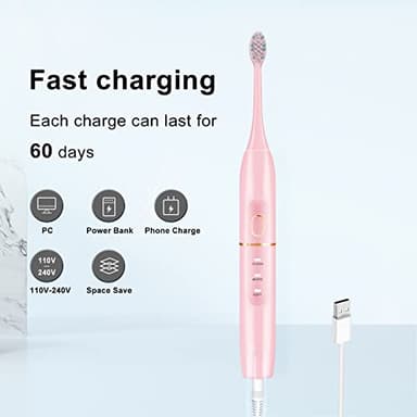 kingheroes Electric Toothbrush Set, Comes with 8 Brush Heads & Travel Case,4 Modes with 2 Minutes Built in Smart Timer, One Charge for 60 Days, 42000 VPM Motor (Pink) - Image 6