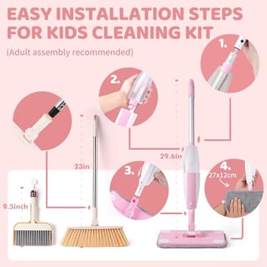 Lullulii Kids Spray Mop,Toddler Mop Cleaning Set, Real Working Mini Mop & Kids Broom Dustpan Set, Housekeeping Pretend Play Toy, Montessori Kid Cleaning Toy Set Includes Organizer Clip -Pink - Image 3