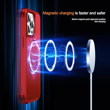 SKYLMW Compatible with iPhone 14 Pro Case with Invisible Magnetic O-Ring Stand Military-Grade Case for iPhone 14 Pro 6.1" [Compatible with Mag-Safe][Great Grip Feeling], Red - Image 3