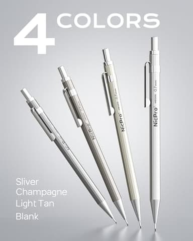 Nicpro 4 Pack Mechanical Pencil 0.7mm with Case, MB1000 Metal Mechanical Pencil Set with 8 Tube HB #2 Lead Refill 0.7 mm, 3PCS 4B Eraser, 9 Cap Eraser for Artist Drafting Writing, Sketching, Drawing - Image 7
