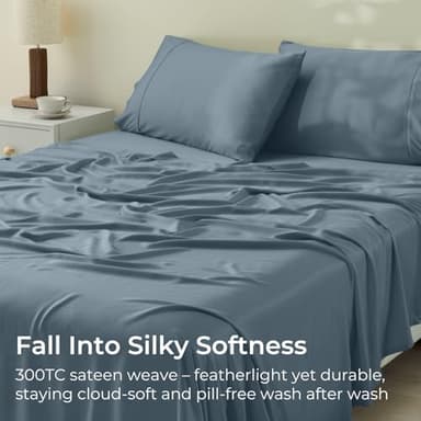 GOKOTTA King Size Bed Sheets 4 Piece Set, 100% Rayon Derived from Bamboo, Cooling for Hot Sleepers-Luxury Breathable Soft Sheets, Deep Pocket 16" Fitted Sheet with Elastic Corner Straps, Blue - Image 5