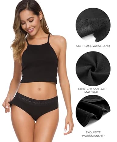 AYMEFF Women’s Cotton Underwear 5-Pack - Breathable Lace Bikini Panties, Full Coverage Ladies Underwear Soft Combed Cotton, Sizes S-XXL(6002S-Black5) - Image 3