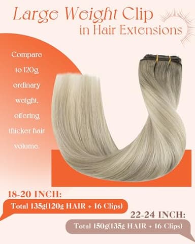 Sunny Hair Clip in Hair Extensions Straight Human Hair Clip in Extensions Remy Clip in Hair Extensions Real Human Hair Extensions Clip ins Full Head Ombre Ash Blonde Roots to Blonde Highlights 18inch - Image 2