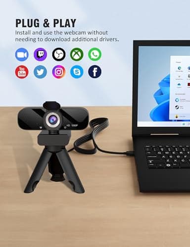 Full HD Webcam with Built-in Microphone and Rotatable Tripod, 1080P Video and Wide Angle Camera, Privacy Cover, for Desktop PC or Laptop Computer - Image 5