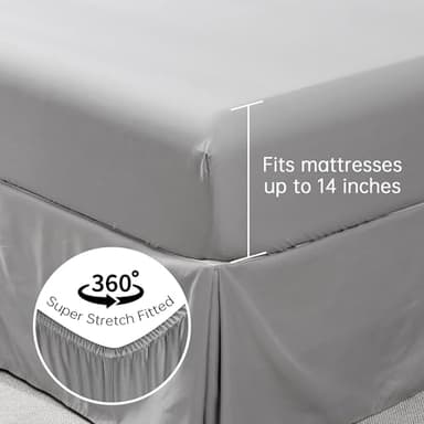 JOLLYVOGUE Grey Queen Comforter Set, 7 Pieces Pintuck Comforters Queen Size, Bed in a Bag Queen Comforter for Bedroom, Bedding Comforter Sets with Comforter, Sheets, Ruffled Shams & Pillowcases - Image 6