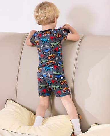 babee Reshinee Bamboo Viscose Toddler Truck Pajamas Boys Girls Kids Baby Cool Short Summer Pjs Set 4-5T Two Piece - Image 6