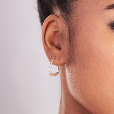 Silver Geometric Huggie Earrings Chunky Hoop Earrings for Women Minimalist Dangle Earrings for Women Trendy - Image 2