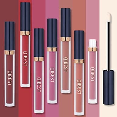 QiBest 7Pcs Matte Liquid Lipstick + 1Pcs Lip Plumper Makeup Set Kit, Pigmented Long Lasting Lip Gloss Set, Velvet Waterproof Halloween Lip Makeup Valentine's Gift Sets for Girls and Women - Image 3