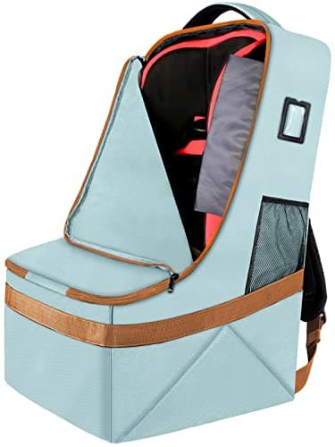 YOREPEK Padded Car Seat Travel Bag for Air Travel, Carseat Cover Backpack with Shoulder Straps, Large Carseat Gate Check Bag, Baby Travel Essential(Light Cyan) - Image 1